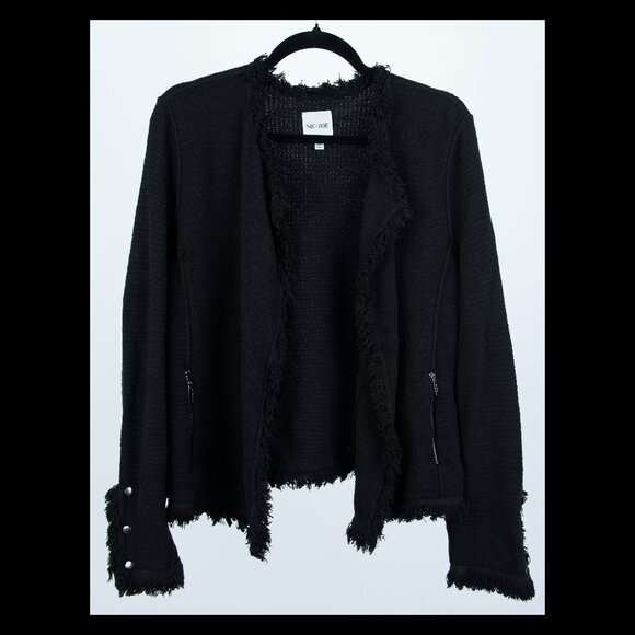 NIC+ZOE Jackets & Blazers - Nic + Zoe Womens Black Textured Fringe Mixed Jacket XL *FLAWED*